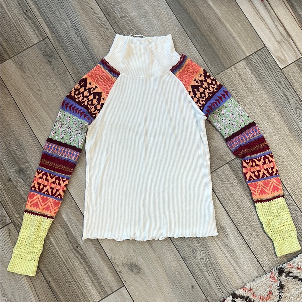 Free People Colorful Patterned Sleeve Women's Top